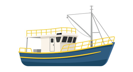 Fototapeta premium Simple illustration of a blue fishing boat with a yellow railing