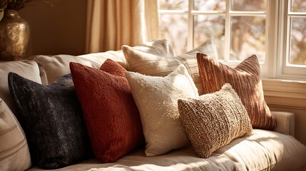 Modern luxury living room with beautifull Sofa and couch with glass window and flower pot 