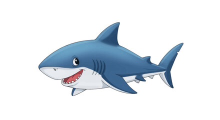 Obraz premium Cartoonic shark vector illustration displaying cheerful emotion with teeth visible and fins