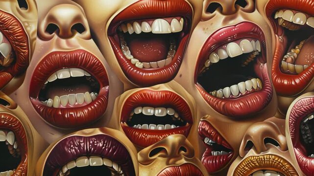 A bunch of different mouths covering the picture, repeating, background, Generative AI Videos.