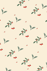 Red Berry Floral Seamless Pattern
