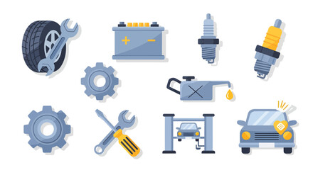Collection of vector flat design car service icons for automotive industry projects