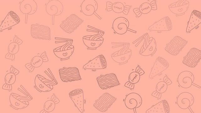 Cute, playful food doodle illustrations featuring sweets, noodles, ramen, and delicious treats. Perfect for foodthemed designs and menus.