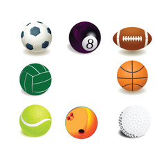 Set of collection round and oval balls for different sports and recreational activities vector flat illustration
