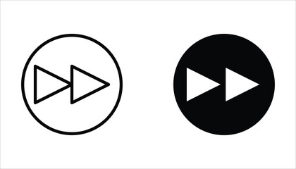 Forward button icon set. Double arrow glyph icon. Navigation pointer, indicator. Vector illustration isolated on white background.