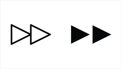 Forward button icon set. Double arrow glyph icon. Navigation pointer, indicator. Vector illustration isolated on white background.
