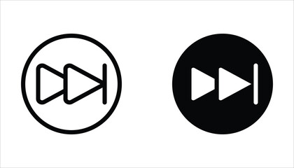 Forward button icon set. Double arrow glyph icon. Navigation pointer, indicator. Vector illustration isolated on white background.