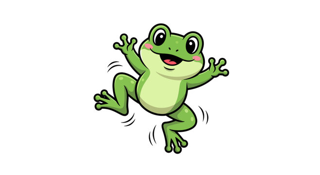 Exuberant amphibian character illustration of a green tree frog joyfully jumping