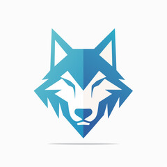 Fototapeta premium Modern geometric wolf head logo design with gradient blue shades on a white background