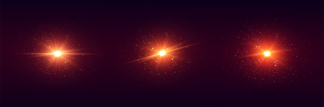 Set of energy explosions with sparks and particles.