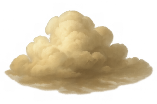 Toxic cloud of brown smoke, dust, smog, air pollution, or explosion blast with transparent background