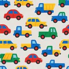 Fototapeta premium Colorful Toy Vehicles Pattern on White Background
