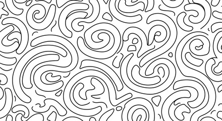 Intricate black and white abstract line art with swirling and flowing designs