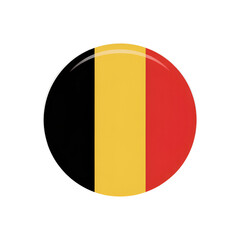 Fototapeta premium 3d icon of circular badge with the flag of belgium, featuring vertical stripes of black, yellow, and red, isolated on white background