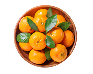 plate of fresh mandarin oranges fruit or tangerines isolated on transparent background, top view