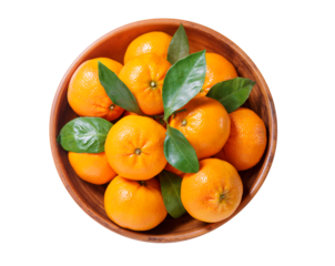 plate of fresh mandarin oranges fruit or tangerines isolated on transparent background, top view