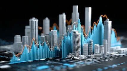 City Skyline with Data Visualization: A conceptual visualization of a city skyline intricately interwoven with dynamic data representations. - Powered by Adobe