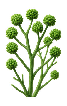 Green, clustered conidia on branched conidiophores of Trichoderma harzianum.