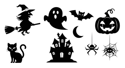 Silhouetted halloween imagery featuring classic spooky elements for festive occasions