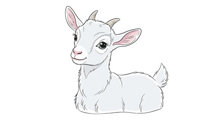Charming illustration of a playful white goat with endearing eyes and gentle contours