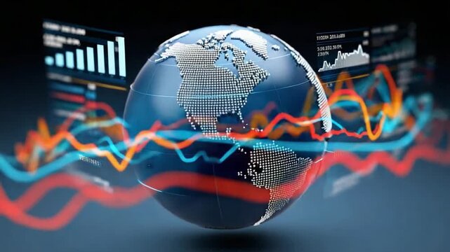 Global Economic Trends: A dynamic visualization of global economic data, showcasing interconnected financial markets and growth. - Powered by Adobe