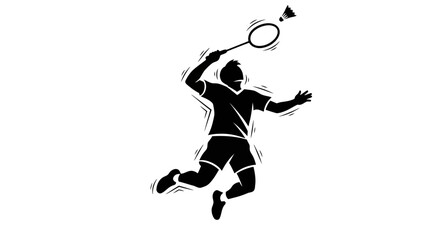 Dynamic badminton player mid-air executing a powerful smash silhouette design