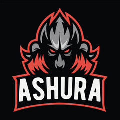 Fierce Ashura Mascot Logo with Red and Gray Accents
