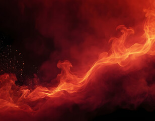 A fiery-toned red sky and abstract black and red background with smoke and flame effects. Wide banner for design. Fire in the clouds.