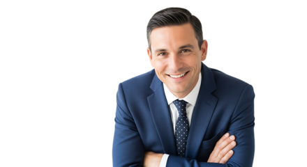 Smiling businessman in a blue suit isolated on transparent background