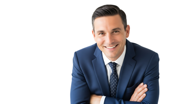 Smiling businessman in a blue suit isolated on transparent background
