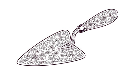 Ornate garden trowel illustration showcasing floral and plant pattern design elements