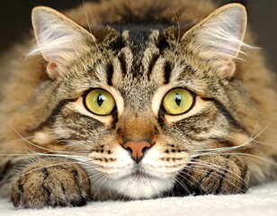Intense Gaze - A Brown Tabby Cats Focused Stare.