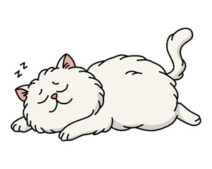 Sleeping White Cat – Cute Relaxed Pet. Flat Vector Illustration