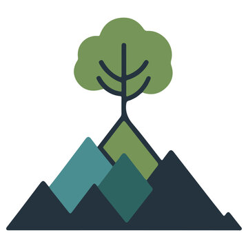 A serene graphic featuring a tree atop mountains, symbolizing growth and stability. The tree, with its lush green foliage, stands tall against the backdrop of the rugged mountains