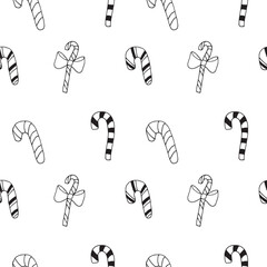 Candy canes seamless pattern, hand drawing, vector illustration