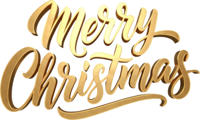 Elegant 3D Merry Christmas Gold Typography Illustration with Transparent Background
