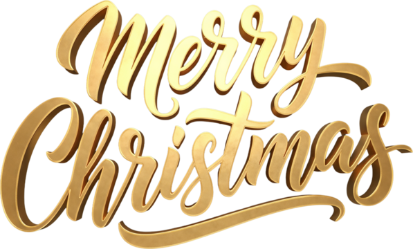 Elegant 3D Merry Christmas Gold Typography Illustration with Transparent Background