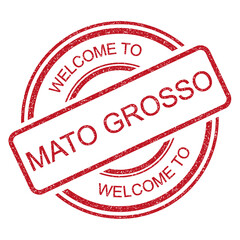 Welcome to Mato Grosso, Brazil, red vintage travel grunge rubber stamp from Brasil on transparent background, vector illustration	