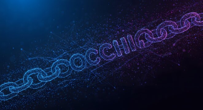 Abstract Blockchain Chain Link Technology Particles Connected Digital Network Secure Data