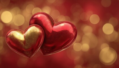 Obraz premium Festive Red Card With Glowing Gold Hearts: Invitation And Greeting For Valentine'S Day, Weddings, Or Advertising. Perfect For Web Or Flyers.