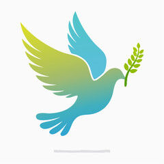 Symbolic serenity: Gradients embody a serene dove carrying an olive branch emblem