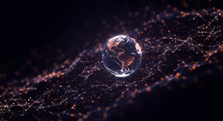 Abstract Digital Earth Globe with Network of Glowing Connections and Particles