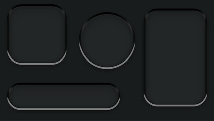 Dark shapes with rounded corners and edges on a black background.