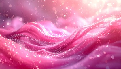 Dreamy, abstract waves of flowing pink fabric with sparkling particles