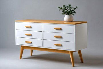 Modern minimalist wooden dresser with six drawers