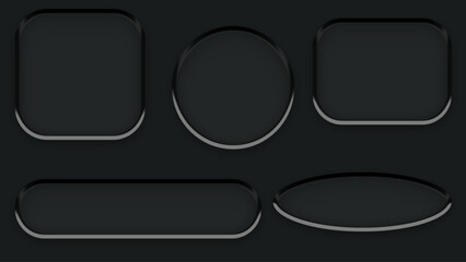 Set of five dark gray UI buttons with rounded corners and subtle highlights.