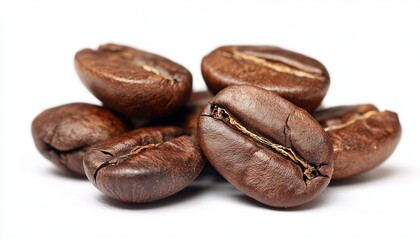 Obraz premium Fresh Coffee Beans Resting On A Clean White Surface. A Simple Yet Elegant Display Of The Beauty And Simplicity Of Coffee.