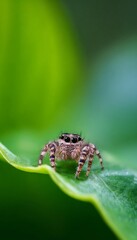 Vibrant spider on fresh leaf  a close up of nature s delicate textures and colorful details