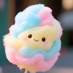 4k high quality Ai generative HD art work photo realistic sweet granulated sugar cane white cloud closeup background love soft heart cane marshmallow cotton candy colorful rainbow face smile