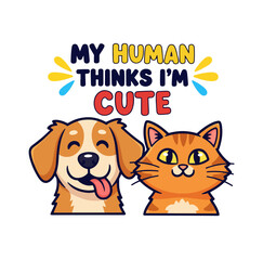 Adorable Pet T-Shirt Vector Design – Cartoon Dog or Cat with Funny Expression, Playful Typography and Bright Colors
